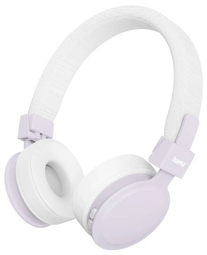 Pastellviolette und weiße Over-Ear-Kopfhörer mit gepolstertem Kopfbügel auf weißem Hintergrund.