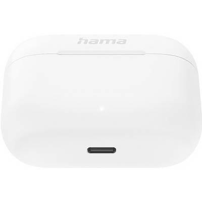 Weiße Hama kabellose Ladestation oder Powerbank, Vorderansicht gezeigt, mit einer kleinen Öffnung/Anschluss am unteren Ende.