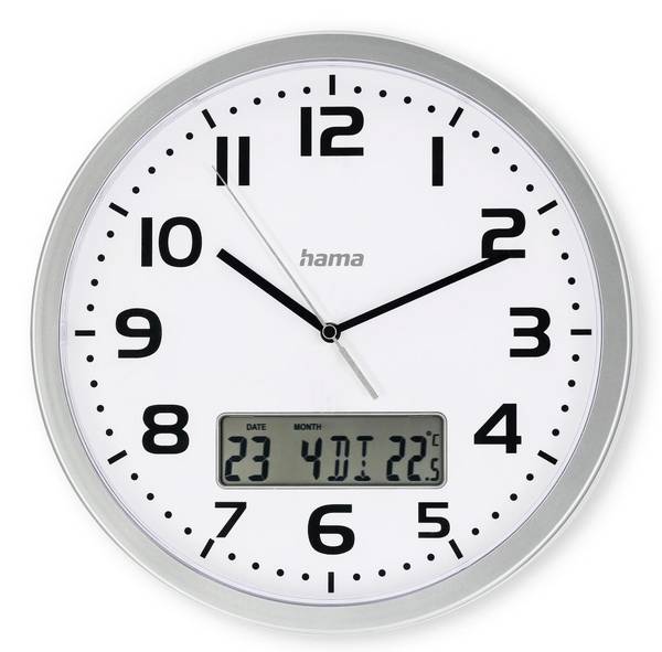 Hama 00185878 Funk Wanduhr 30 cm x 300 mm x 300 mm x 35 mm Silber
