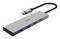 USB-C-Hub mit drei USB-A-Anschlüssen und angeschlossenem USB-C-Kabel, dargestellt auf weißem Hintergrund.