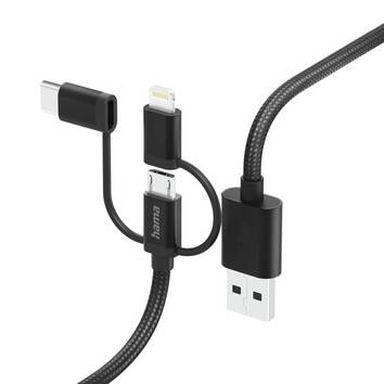 Hama USB-Kabel  USB 2.0 USB-A Stecker, USB-C® Stecker, Apple Lightning Stecker, USB-Micro-A Stecker 1.5 m Schwarz  00201536