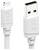 Weißes USB-Ladekabel mit Lightning-Anschluss auf der einen Seite und USB-A auf der anderen Seite, vor einem einfarbigen Hintergrund dargestellt.