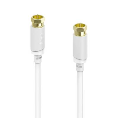 Zwei weiße koaxiale Audiokabelstecker mit vergoldeten Enden auf einem schlichten weißen Hintergrund.