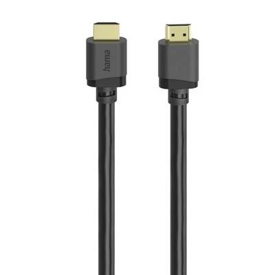Schwarzes HDMI-Kabel mit HDMI-Steckern an beiden Enden auf weißem Hintergrund gezeigt.