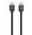 Schwarzes HDMI-Kabel mit HDMI-Steckern an beiden Enden auf weißem Hintergrund gezeigt.