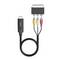 Hama-Adapterkabel mit einem USB-C-Anschluss und drei farblich gekennzeichneten RCA-Steckern in Gelb, Weiß und Rot auf weißem Hintergrund.