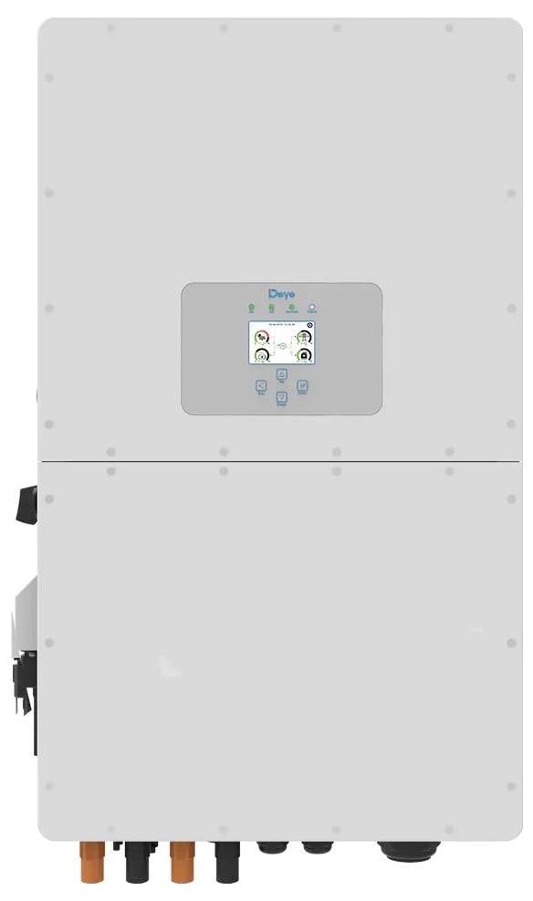 Wandmontierter elektrischer Schaltschrank mit kleinem zentralem Statusdisplay und Anschlussports nahe dem unteren Ende.