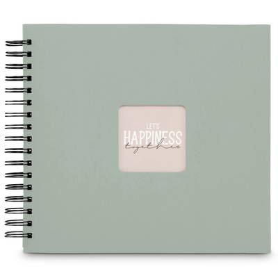Mintgrünes spiralgebundenes Notizbuch mit einem rosa Mitteletikett mit der Aufschrift „LET'S HAPPINESS together".