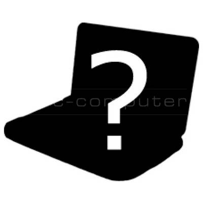 Schwarzes Laptop-Symbol mit einem großen weißen Fragezeichen auf dem Bildschirm, das einen unbekannten Computer oder Hilfe/Fehlerbehebung anzeigt.