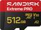 SanDisk Extreme PRO 512GB microSD-Karte, gekennzeichnet mit V30 und A2.