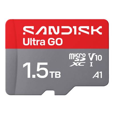 SanDisk Ultra GO microSD-Karte mit der Bezeichnung „1,5 TB", „microSDXC", „V10" und „A1".