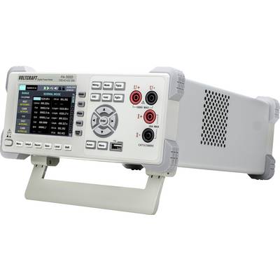Vorderansicht eines VOLTCRAFT PA 3000 Labornetzgeräts mit Display, Steuertasten, Drehregler und Ausgangsklemmen.