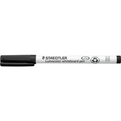 STAEDTLER Lumocolor Whiteboard-Stift, schwarzer Marker mit verschlossener Kappe, horizontal auf weißem Hintergrund dargestellt.