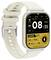 Beige-Smartwatch mit cremefarbenem Armband, das ein schwarz-goldenes Fitness-Watchface mit der Anzeige 08:35, Datum 2020/09/23, Schritte, Meilen und kcal zeigt.