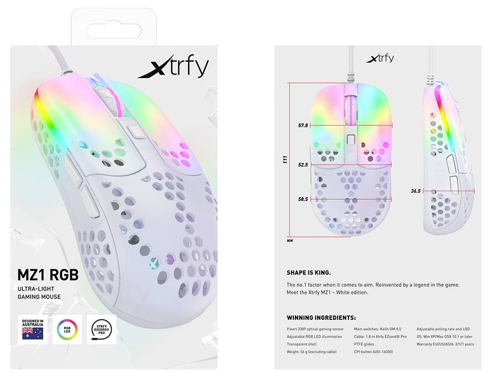 Cherry XTRFY MZ1 RGB Maus Ohne (Ansteuerung über Computer) Weiß-8