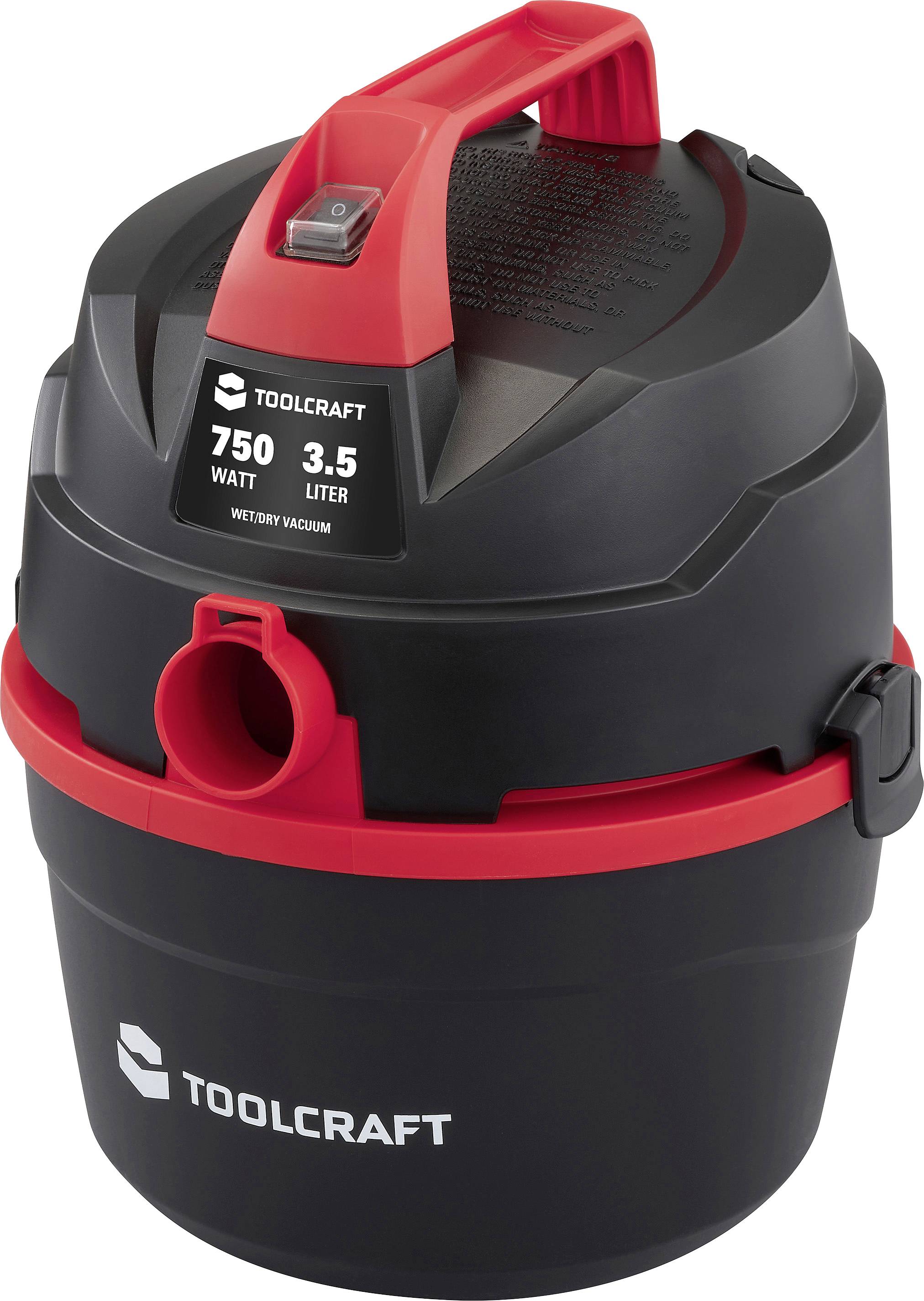 Toolcraft Nass-/Trockensauger, schwarz und rot, mit Bezeichnung 750 Watt und 3,5 Liter, in Produktansicht dargestellt.