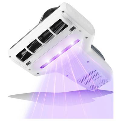 Illustration eines tragbaren Projektors, der einen hellen violetten Lichtstrahl nach unten projiziert.