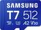 Blaue Samsung T7 512GB microSD-Karte mit Geschwindigkeitsbewertungen U3, A2 und V30.