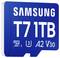 Blaue Samsung 1TB microSD-Karte mit Geschwindigkeitsklassen-Markierungen „U3", „A2" und „V30"