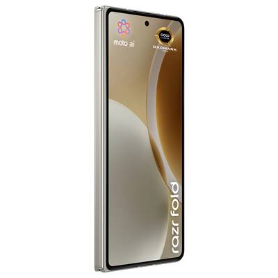 Motorola Razr Faltbares Smartphone offen gezeigt, Goldfinish, mit „moto ai" und „DXOMARK Gold" Branding auf dem Bildschirm