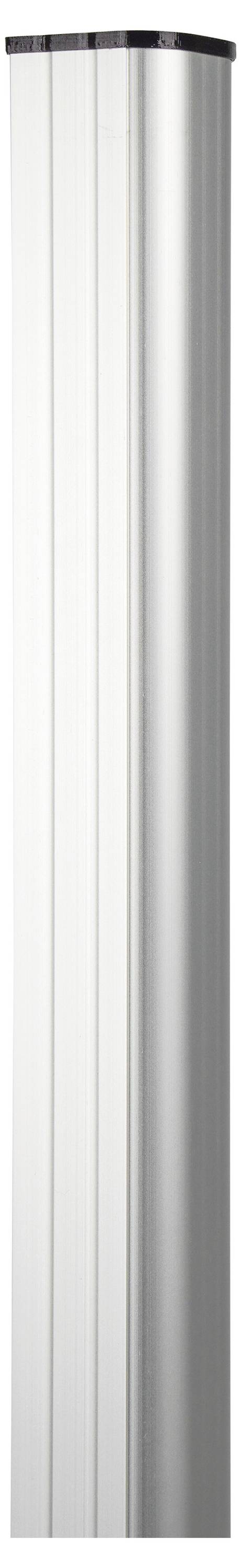 Nahaufnahme einer Metalltischsockelbasis mit quadratischem flachem Fuß und zentraler Stützstütze.