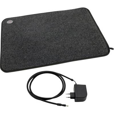 Beheizte Haustiermatte mit Stromkabel und Steckeradapter, auf weißem Hintergrund dargestellt.