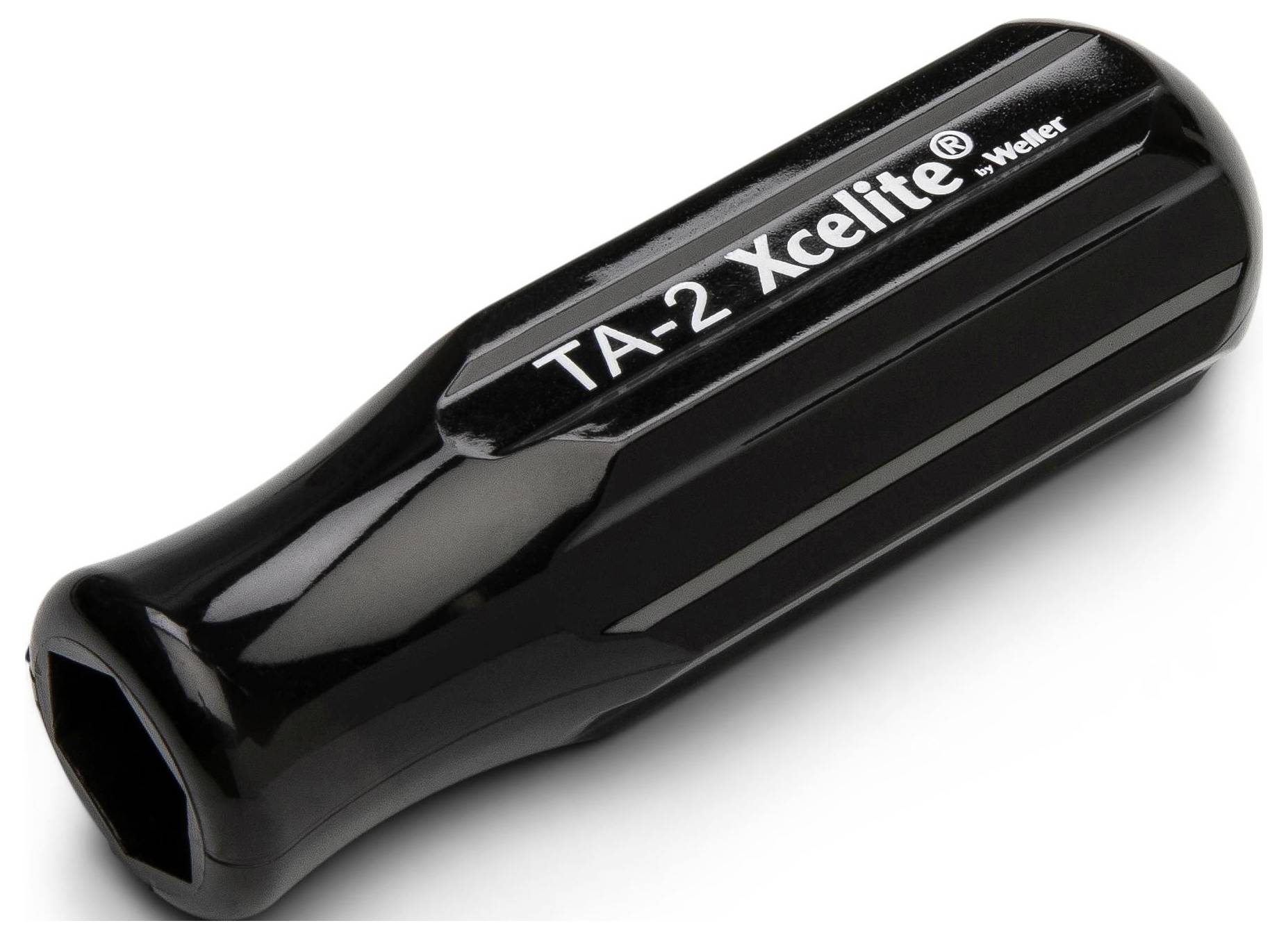 Schwarzer Xcelite TA-2 Weiler Handwerkzeuggriff oder Adapter mit Sechskantöffnung an einem Ende.