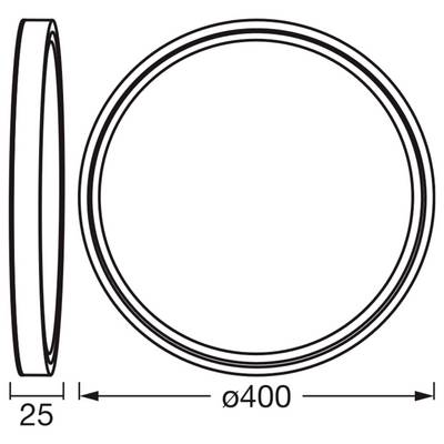 Technische Zeichnung eines kreisförmigen Rings: 400 mm Durchmesser und 25 mm Dicke, dargestellt in Vorder- und Seitenansicht.
