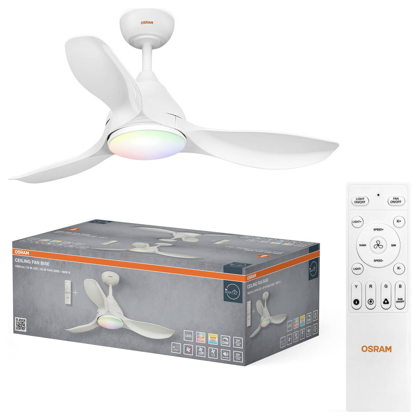 OSRAM Ceiling Fan Bise 1065mm 48W CCT RGB Deckenventilator 48 W (Ø) 1065 mm mit Beleuchtung, mit Fernbedienung, Dimmbar,-1