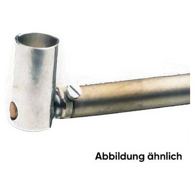 Metallisches zylindrisches Rohranschluss mit Seitenloch und angebrachtem horizontalen Rohr auf weißem Hintergrund, gekennzeichnet mit „Abbildung ähnlich".