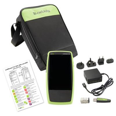 netAlly LinkRunner AT 1000 Kit mit tragbarem Netzwerktester, Transportkoffer, Netzteil, austauschbaren Steckern, USB-Kabel und Schnellstartanleitung