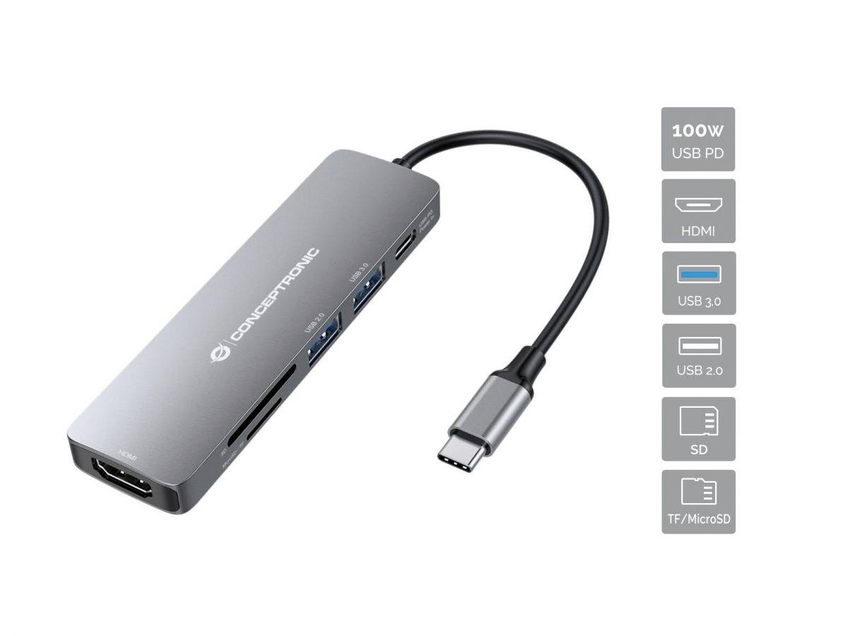 Conceptronic USB-C® Dockingstation DONN11G 6-in-1 USB 3.2 Gen 1 Docking Sta inkl. Ladefunktion, USB-C® Power Delivery-4