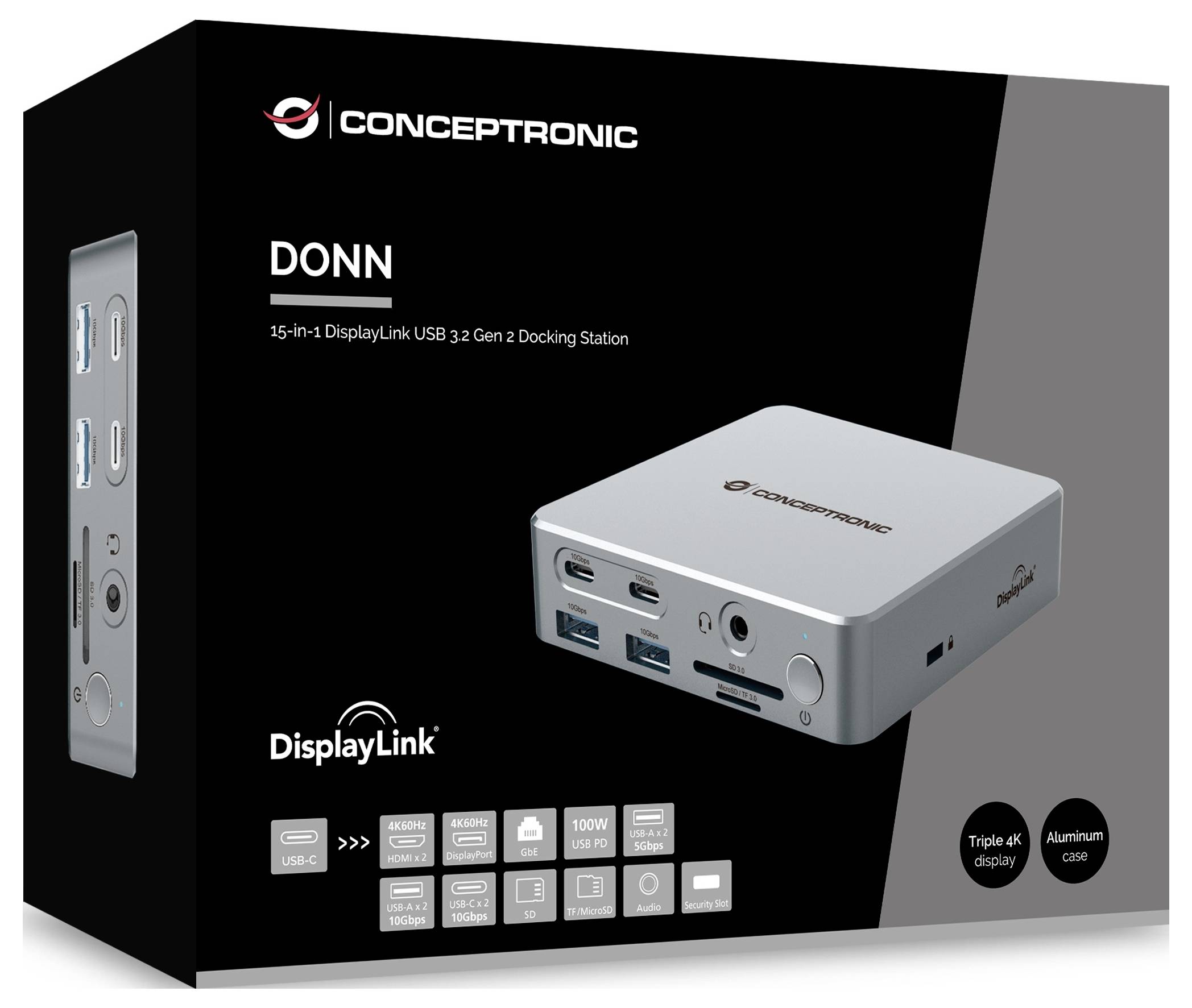 Conceptronic Notebook Dockingstation DONN25G 15-in-1 DisplayLink Docking Stat-6