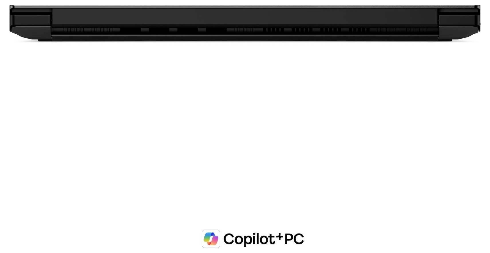 Foto eines Lenovo ThinkPad-Laptops, das einen Windows-Desktop-Hintergrund mit "Copilot+PC"-Branding darunter zeigt.