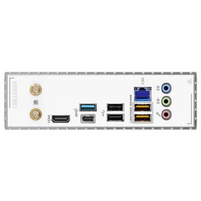 Hinteres Motherboard-I/O-Panel mit PS/2, HDMI, USB, LAN und farbcodierten Audiobuchsen.