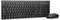 Schwarze kabellose Tastatur mit vollständigem Layout und Nummernblock, dargestellt mit einer passenden schwarzen Maus auf weißem Hintergrund.