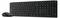 Wireless schwarze Tastatur mit Nummernblock und Maus mit rotem Scrollrad auf weißem Hintergrund.