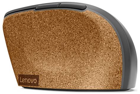 Tragbarer Lenovo-Lautsprecher mit korkstrukturierter Vorderseite und dunkelgrauem abgerundetem Rahmen