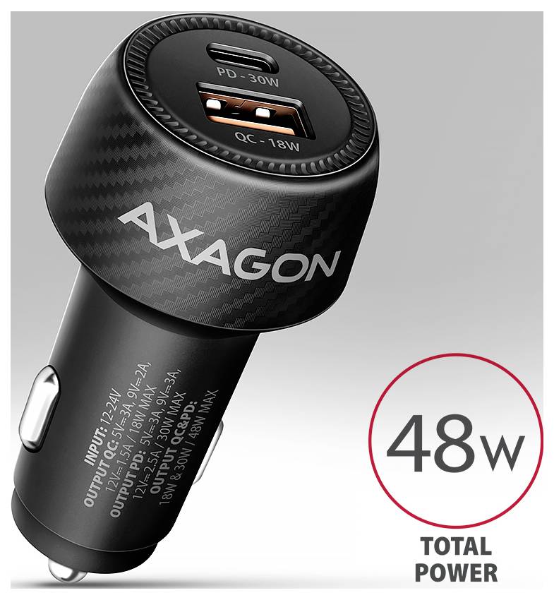 AXAGON Kfz Ladegerät 48 W USB-C® Buchse (Power Delivery), USB-A Buchse USB PD 3.0, Adaptive Fast Charge, USB PD 2.0, QC -1
