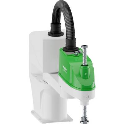 Industrielle Vakuumpumpenanlage mit einer grünen Motor-/Steuereinheit und einem schwarzen Schlauch, die auf einer weißen Basis montiert sind, in der Seitenansicht dargestellt.