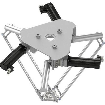 Mechanischer Delta-Roboterarm mit drei linearen Aktuatoren und einer zentralen dreieckigen Plattform