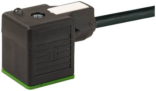 Schwarzer Elektrostecker mit angeschlossenem Kabel auf weißem Hintergrund