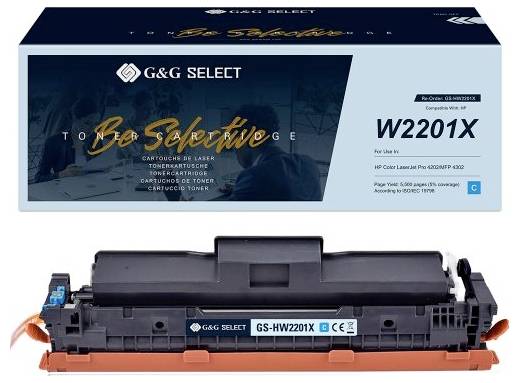 G&G Select W2201X Tonerkartusche Karton und passende schwarze Tonerkartusche auf weißem Hintergrund dargestellt.