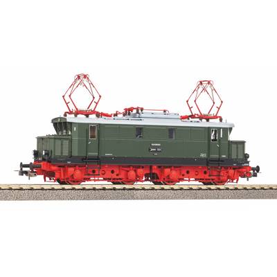 Seitenansicht einer grün und rot gefärbten elektrischen Lokomotive auf Gleisen, mit zwei auf dem Dach montierten Stromabnehmern und der Nummer 244 an der Seite angebracht.
