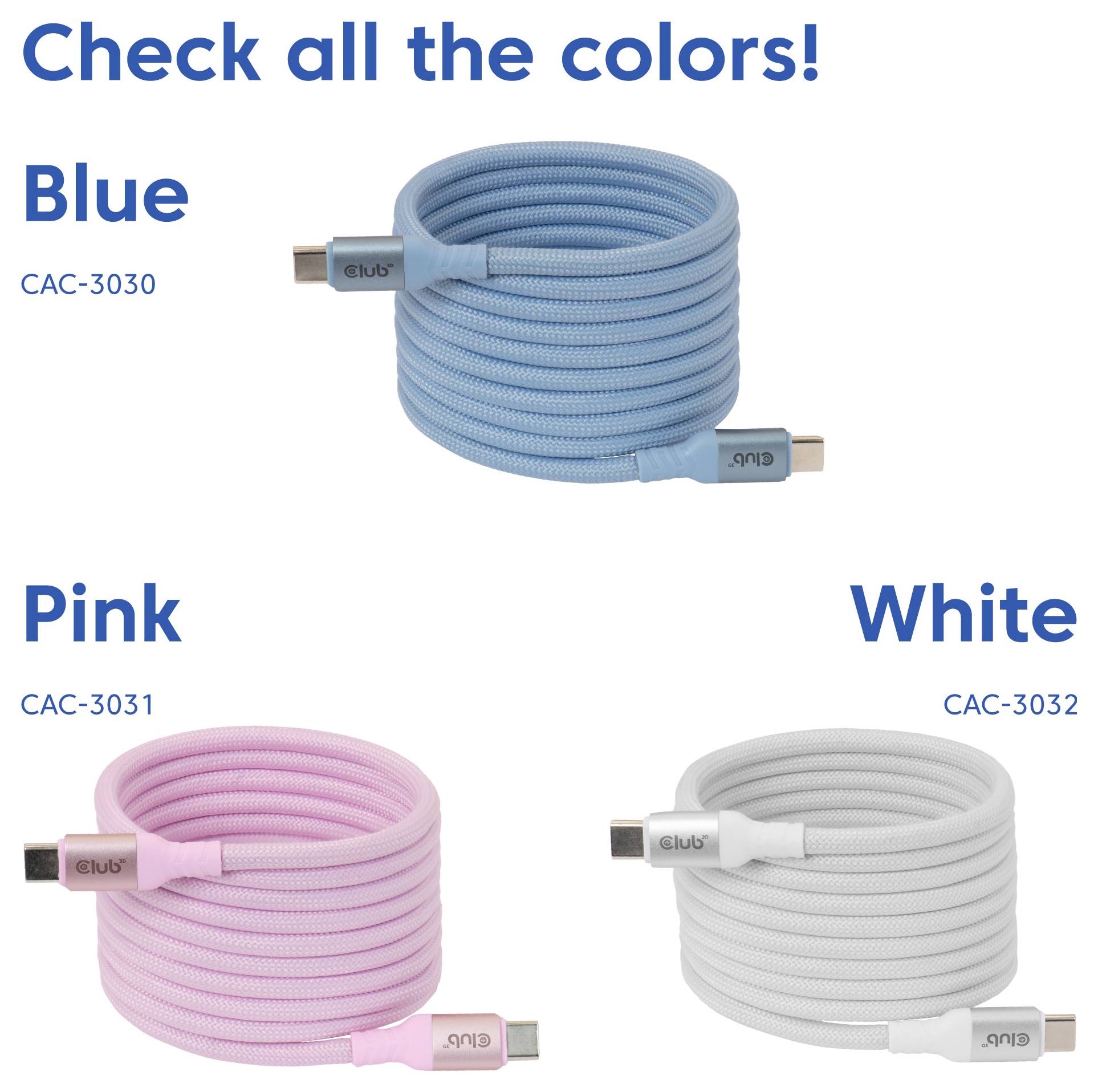 club3D USB-C® Kabel USB-C® Stecker 2 m Blau CAC-3030-3