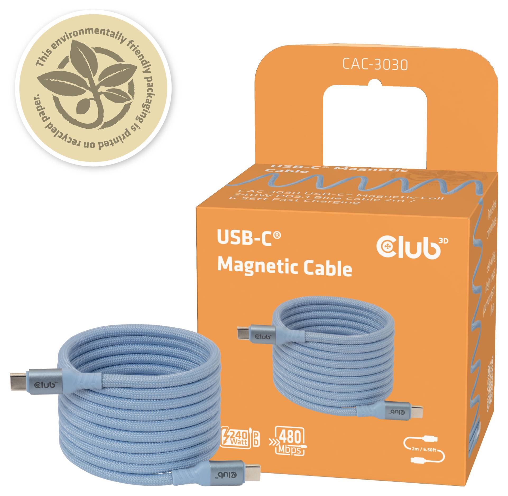 club3D USB-C® Kabel USB-C® Stecker 2 m Blau CAC-3030-6