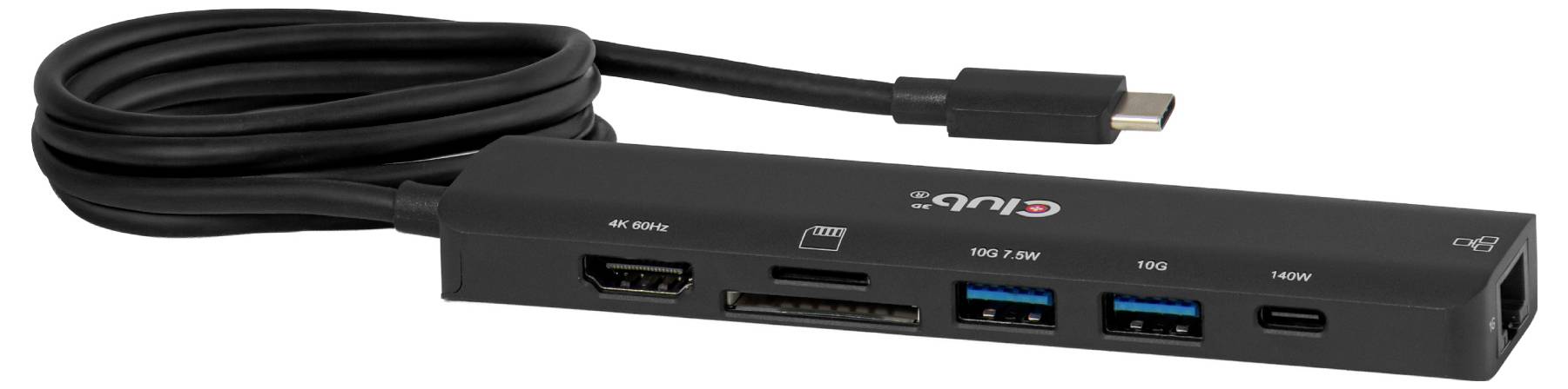 club3D CSV-2555 USB-Hub 7 Port USB-A, RJ45, HDMI®, microSD, SD, USB-C® PD Schwarz-3