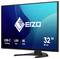 EIZO 32-Zoll 4K-UHD-Monitor mit USB-C-Dockingstation und LAN-Anschluss, dargestellt in einem produktgestalteten Bild.