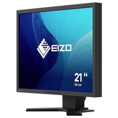 EIZO 21-Zoll-Computermonitor mit 54 cm Bildschirmdiagonale, gezeigt in einer produktverpackungsähnlichen Abbildung mit Logo auf blauem Bildschirm.
