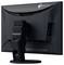 Rückansicht eines EIZO-Desktopmonitors mit Ständer, Anschlüssen und Kabelmanagement-Bereich auf weißem Hintergrund.